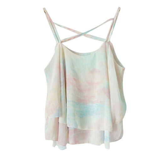 top cropped 2015 New Summer Chiffon Print Floral Top Spaghetti Strap Vest Crop Top Free Shipping #LN