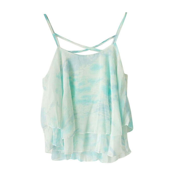 top cropped 2015 New Summer Chiffon Print Floral Top Spaghetti Strap Vest Crop Top Free Shipping #LN