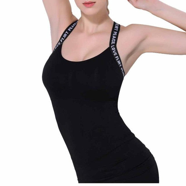 Summer Women White Black Tanks Camisole Fitness Fashion Letters Printing Cotton Strap Wrapped Chest Shirt Top Basic Tank Top