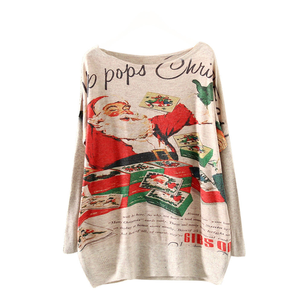 Womens Christmas Batwing Long Sleeve Color