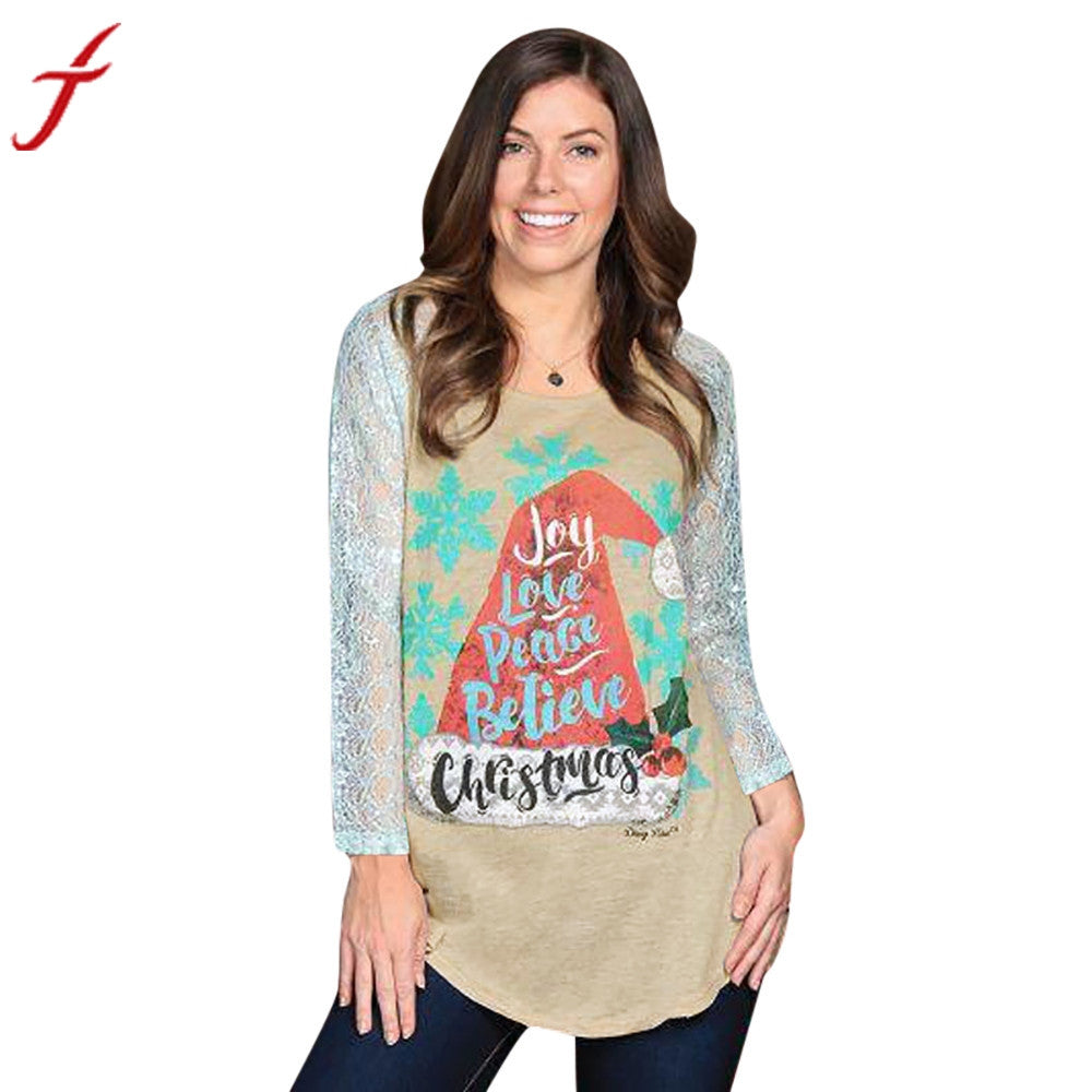 Christmas Sweatshirt For Women Lady Merry Christmas Women Letter Lace Tops Long Sleeve Thin Autumn harajuku Sweartshirt