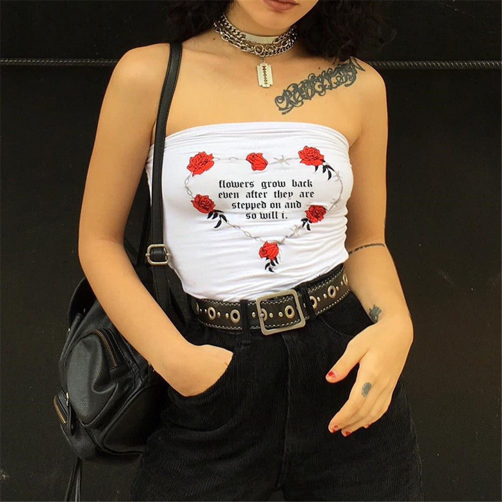 Strapless Print Rose Boob Bandeau