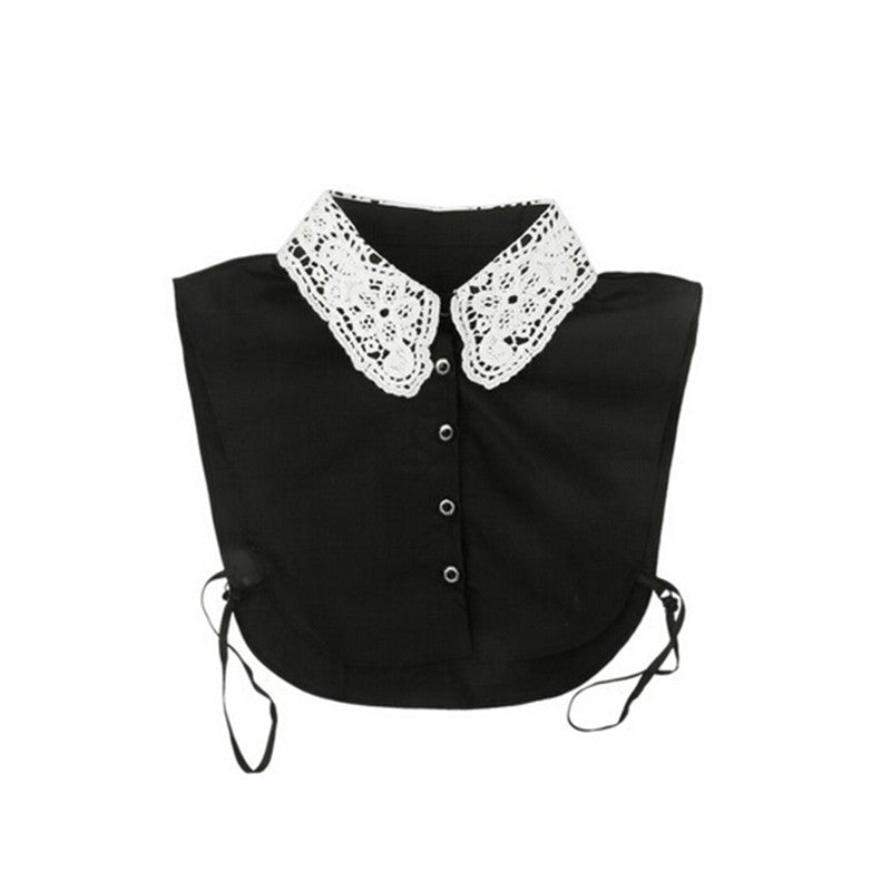 Women Floral Neckline Detachable Collar Half Shirt Blouse