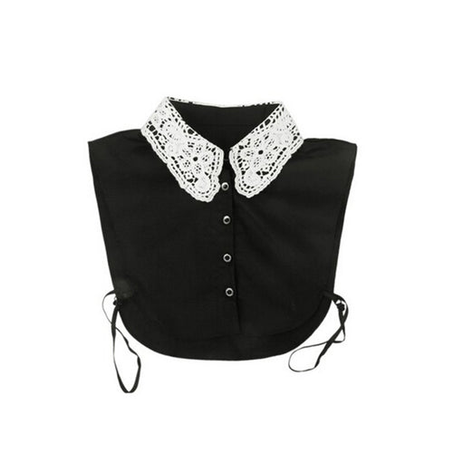 Women Floral Neckline Detachable Collar Half Shirt Blouse