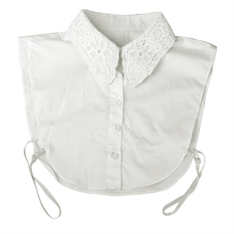 Women Floral Neckline Detachable Collar Half Shirt Blouse
