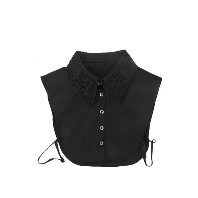 Women Floral Neckline Detachable Collar Half Shirt Blouse