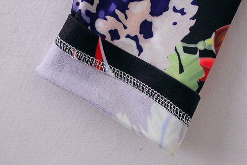 Women Autumn Winter Elastic Leggings Print Floral Trousers Sport Pencil Pants