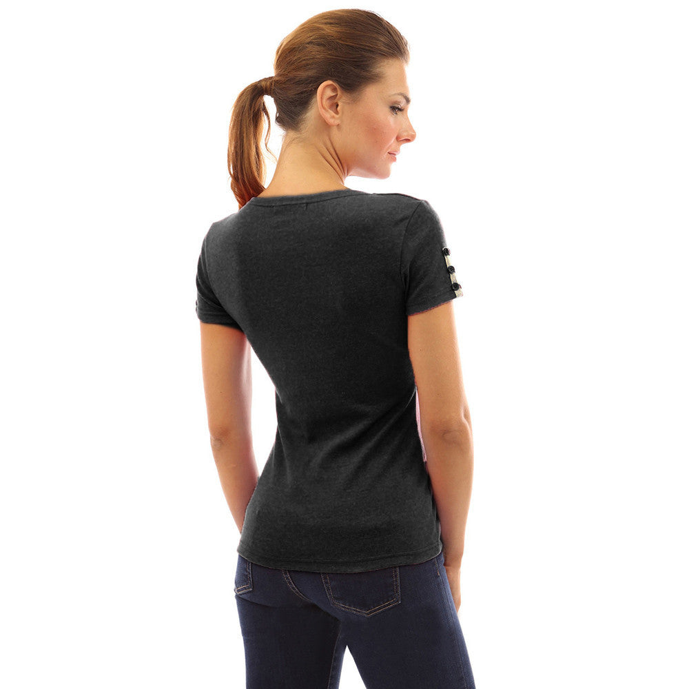 Women Ladies Sexy Casual Button V Neck T-shirt