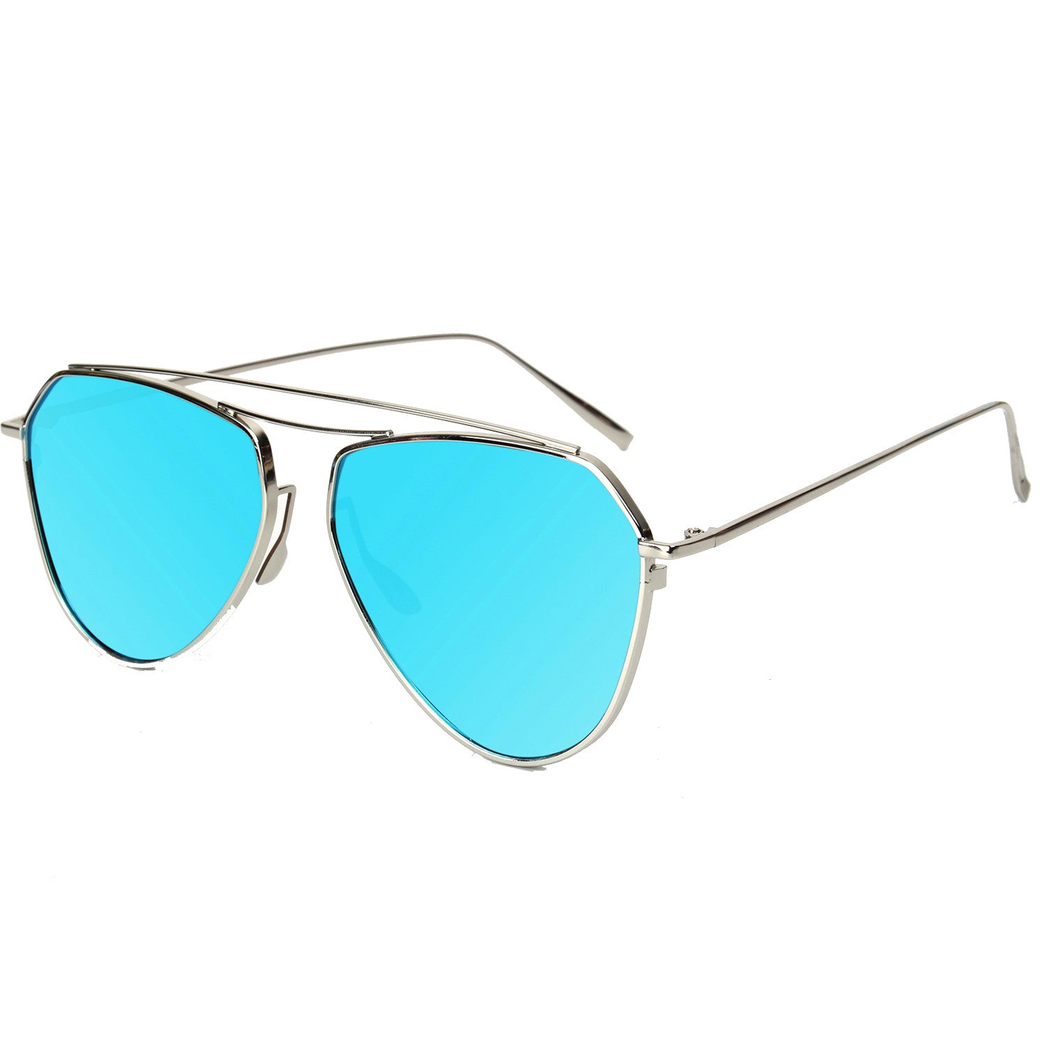 Aviator Flat Mirror Lenses Sunglasses Classic Metal Double Bridge Glasses SJ1040