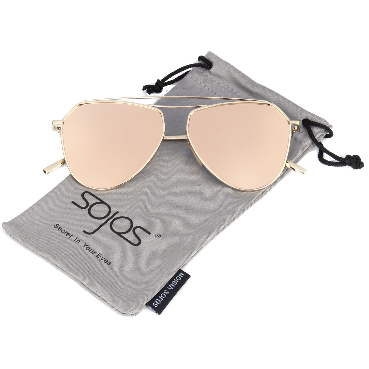 Aviator Flat Mirror Lenses Sunglasses Classic Metal Double Bridge Glasses SJ1040