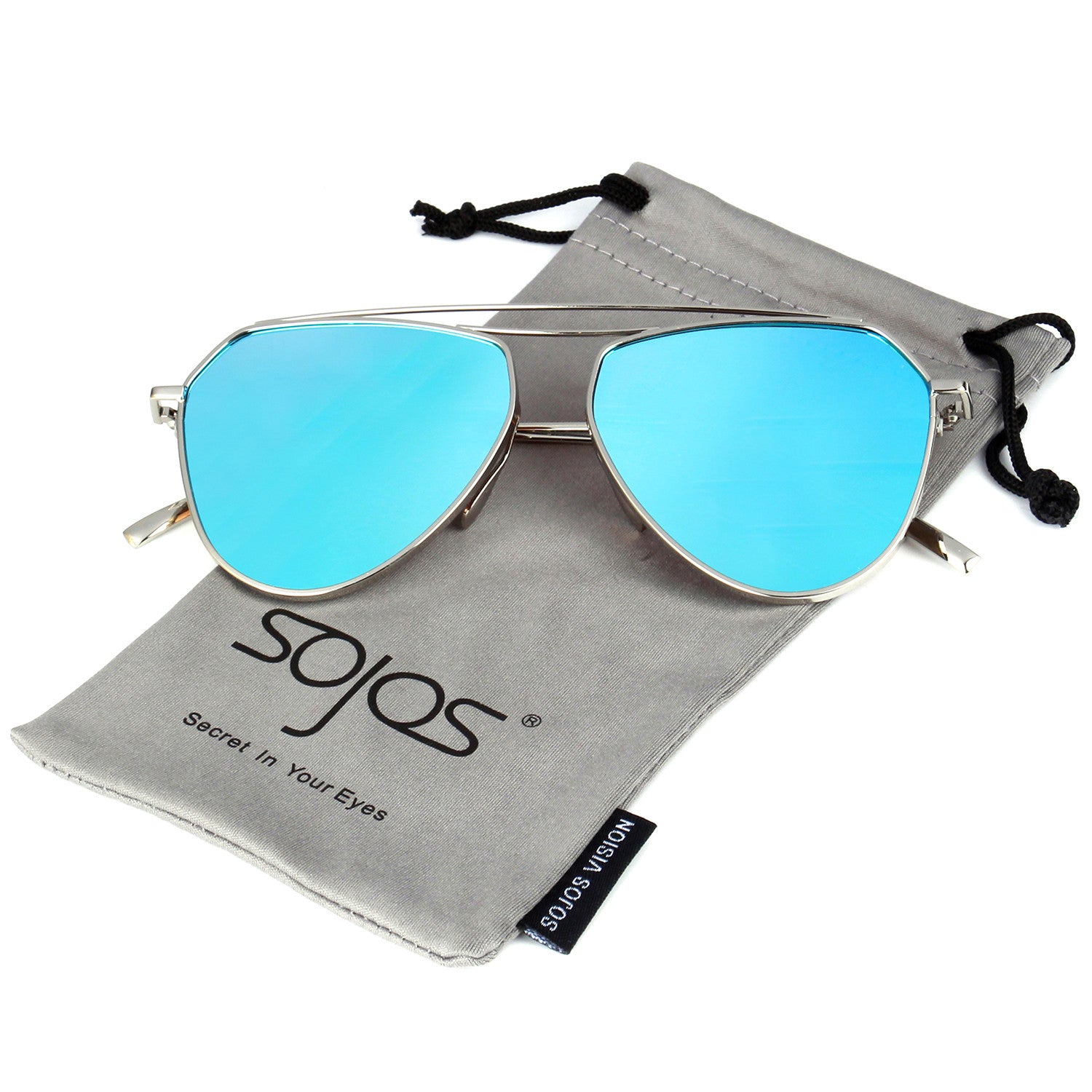 Aviator Flat Mirror Lenses Sunglasses Classic Metal Double Bridge Glasses SJ1040