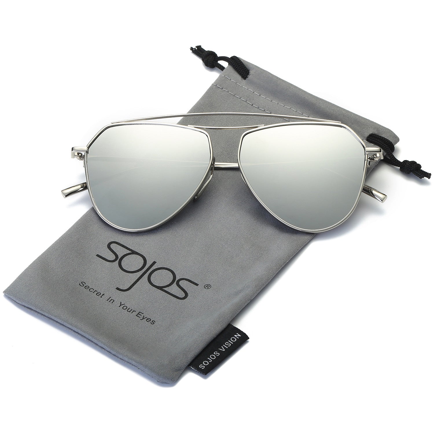 Aviator Flat Mirror Lenses Sunglasses Classic Metal Double Bridge Glasses SJ1040