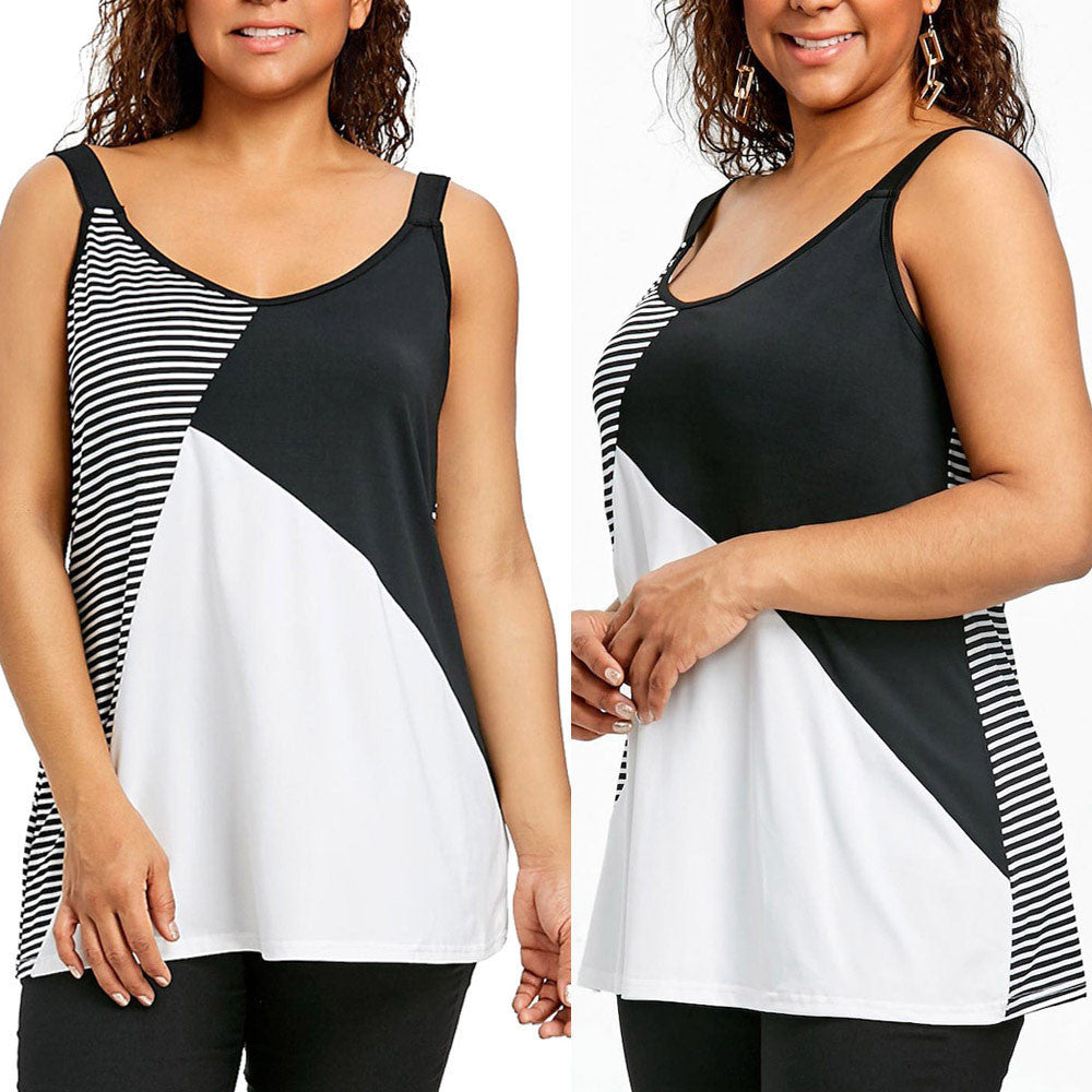 Fashion Women Plus Size Stripe Patchwork
