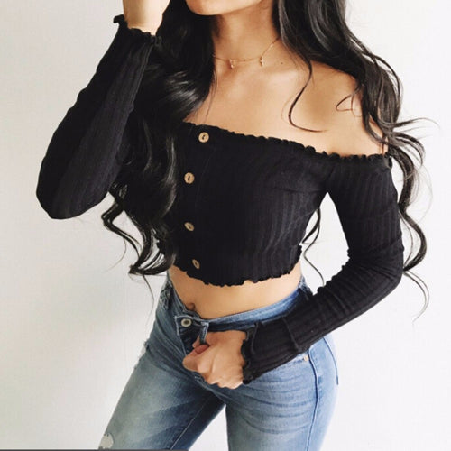 Womens Sexy Solid Strapless Off Shoulder Short Tops Blouse Casual Shirt