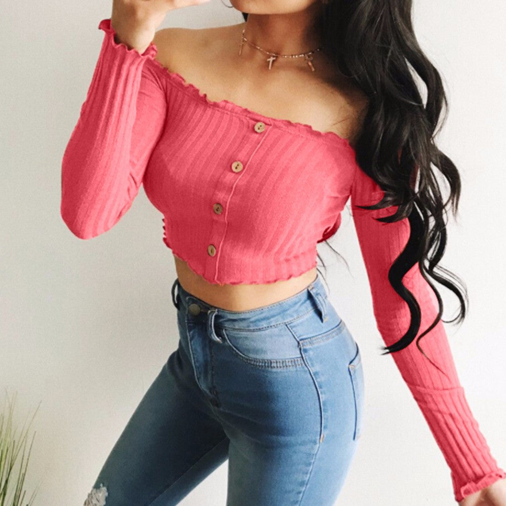 Womens Sexy Solid Strapless Off Shoulder Short Tops Blouse Casual Shirt