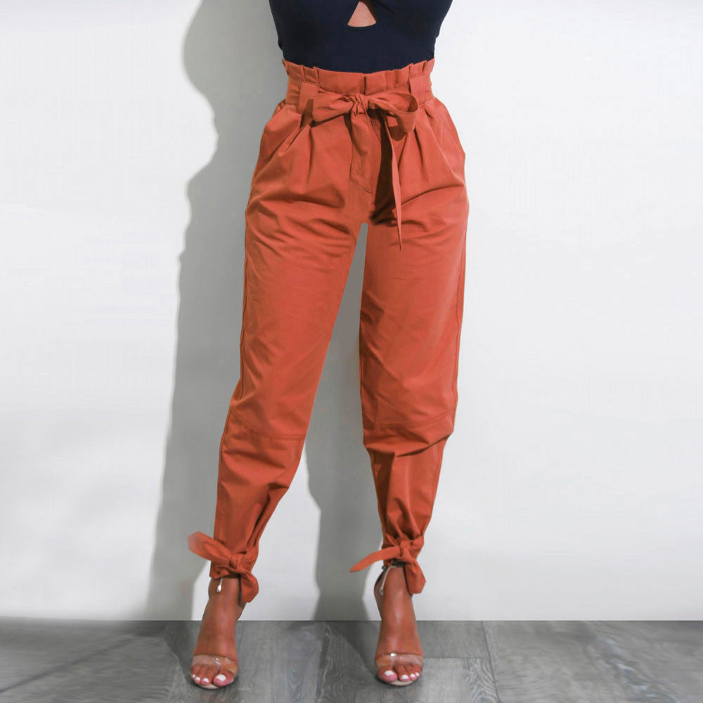 Womens Belted High Waist Trousers