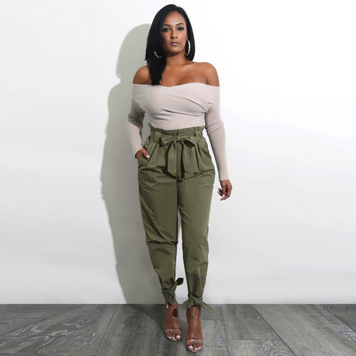 Womens Belted High Waist Trousers