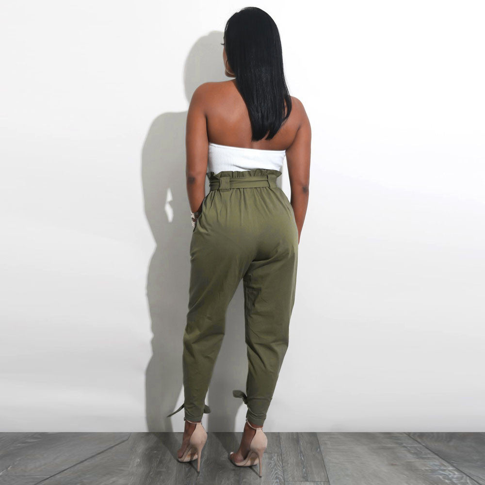 Womens Belted High Waist Trousers