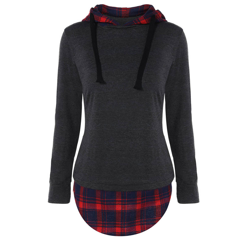 Women Casual Hoodies Sweatshirts Mujer plaid Long Sleeve Pullovers