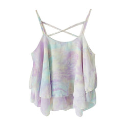 top cropped 2015 New Summer Chiffon Print Floral Top Spaghetti Strap Vest Crop Top Free Shipping #LN