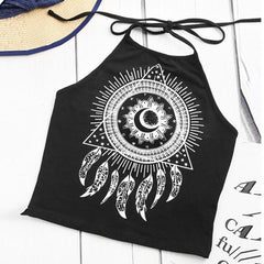 2017 Summer Sexy Camis Women Wind Chimes Floral Print Sleeveless Halterneck Tank Tops Crop Vest Blusa