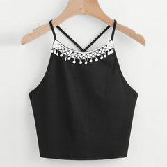 Women Backless Camis 2017 Summer Sexy Fashion Tassels Tank Top Sleeveless T-Shirt Tops Vintage Satin Camisole