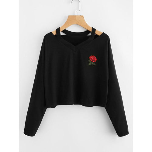 Rose Print Pullovers 2017 Autumn& Winter Fashion Womens Long Sleeve Sweatshirt Causal Tops black Crop Sweatshirts