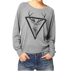 Fashion Women elk Printed Loose Blouse Long Sleeve