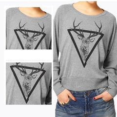 Fashion Women elk Printed Loose Blouse Long Sleeve