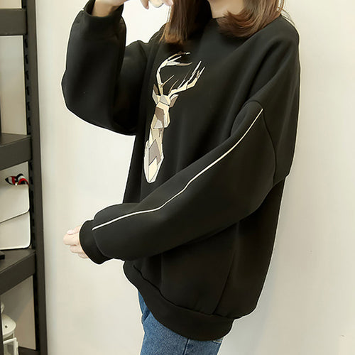 Women Girl Plus Size Sweatshirt Long Sleeve Crop Fawn Suede Pullover Tops
