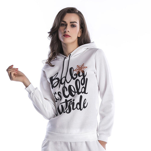 Women Printed  Christmas Deer Long Sleeve Hooded Loose Blouse Casual Tops