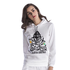 Women Printed  Christmas Deer Long Sleeve Hooded Loose Blouse Casual Tops