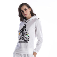 Women Printed  Christmas Deer Long Sleeve Hooded Loose Blouse Casual Tops