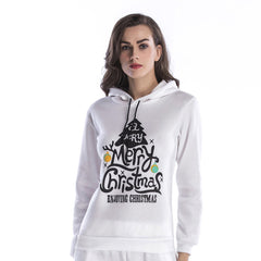 Women Printed  Christmas Deer Long Sleeve Hooded Loose Blouse Casual Tops