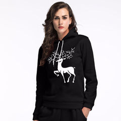 Women Printed  Christmas Deer Long Sleeve Hooded Loose Blouse Casual Tops