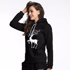 Women Printed  Christmas Deer Long Sleeve Hooded Loose Blouse Casual Tops