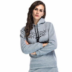 Women Printed  Christmas Deer Long Sleeve Hooded Loose Blouse Casual Tops