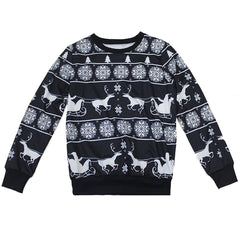 Women Christmas Elk Snowflake Long Sleeve Pullover
