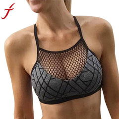 Hollow Out Shirt New Women Print Athleisure Bra Camisole Hot Exercise Mesh Vest Short Blouses  Fitness Top