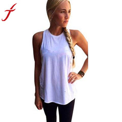 High Quality Women Summer Split back Cotton Vest Top Sleeveless White Blouse Casual Tank Tops Shirt#LSN