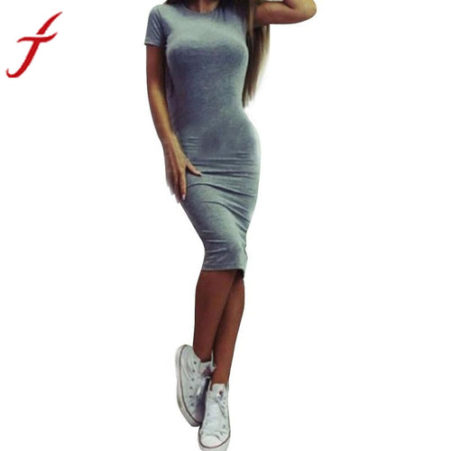 Women Dress Fashion Sexy Solid Short Sleeve  Slim A-Line :Knee-Length Dresses Women's Clothing #LYW