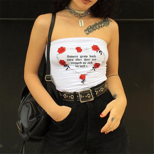 Strapless Print Rose Boob Bandeau