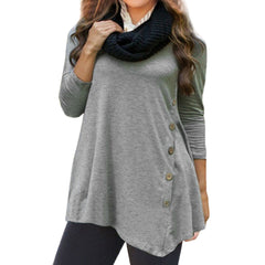 Women Long Sleeve Loose Button Trim Blouse