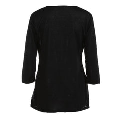 Women Long Sleeve Loose Button Trim Blouse