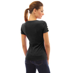 Women Ladies Sexy Casual Button V Neck T-shirt
