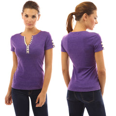 Women Ladies Sexy Casual Button V Neck T-shirt