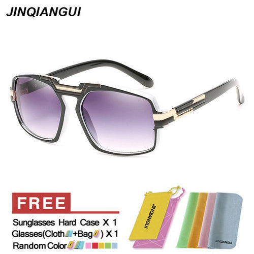 JINQIANGUI Sunglasses Men Square Plastic Frame Sun Glasses Black Color