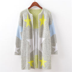 Alimida Autumn Cardigans Stars Pattern Print Casual Fashion Women Long