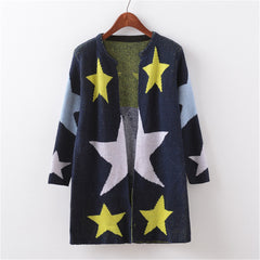 Alimida Autumn Cardigans Stars Pattern Print Casual Fashion Women Long