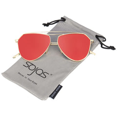 Aviator Flat Mirror Lenses Sunglasses Classic Metal Double Bridge Glasses SJ1040